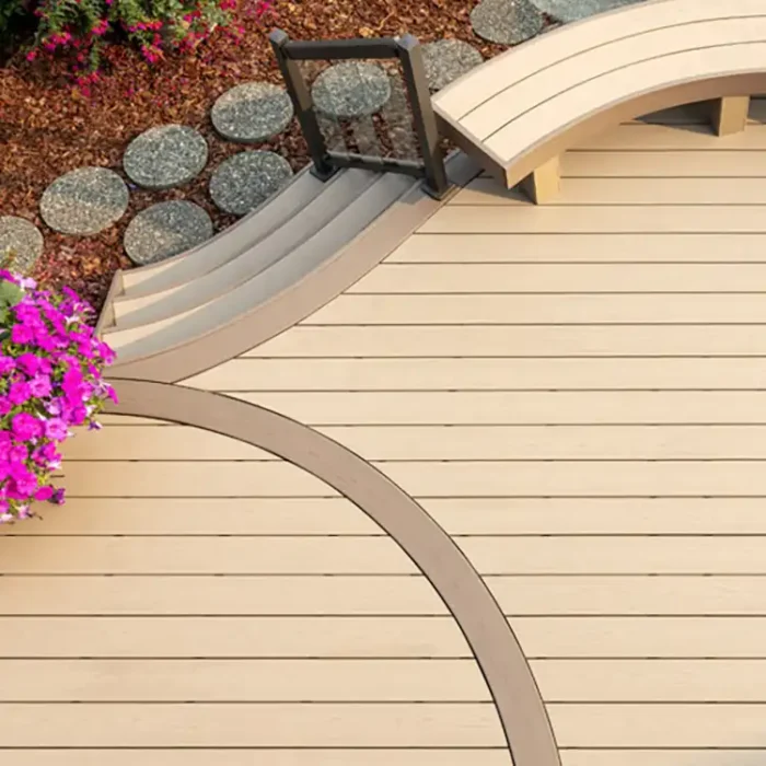 Photo of curved deck made of TimberTech Harvest Collection deck boards