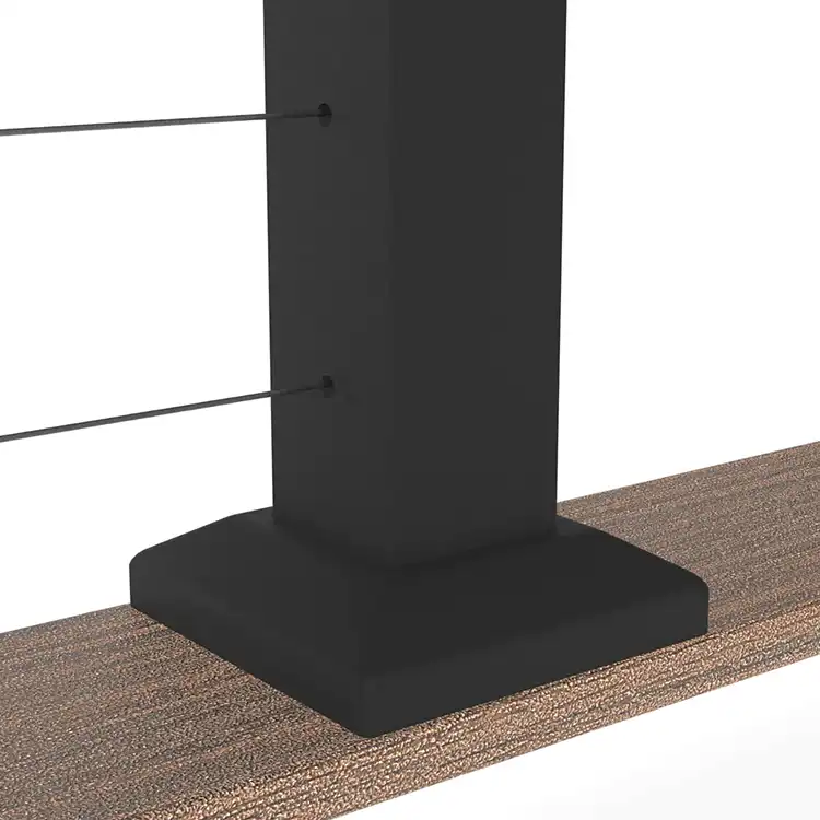 deckorators-6-ft-36-in-textured-black-contemporary-cable-post-kit-base-398862 Close Up Photo of Deckorators Cable Railing