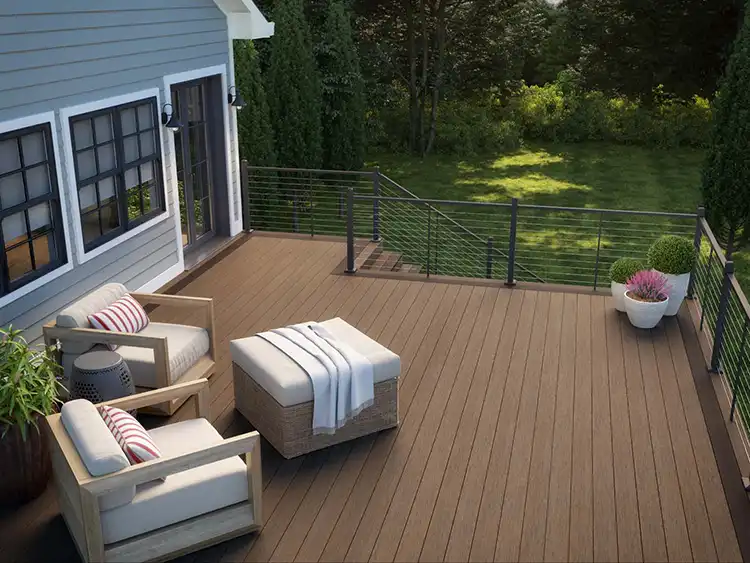 deckorators-vista-decking-ironwood-dunewood-contemporary-cable-rail-bronze Photo of deck made with Deckorators Vista Decking