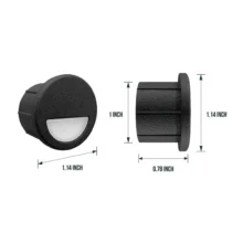 Break out Photo of Black Round Deck Step Low Voltage Light with dimensions