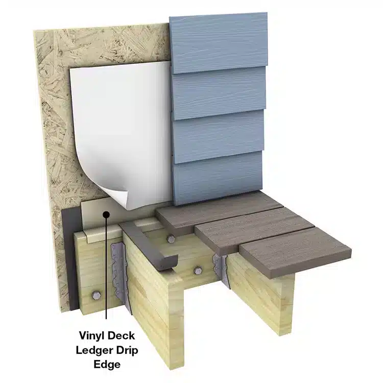 Photo of Deck Ledger Drip Edge in a deck cutout to show how it is used