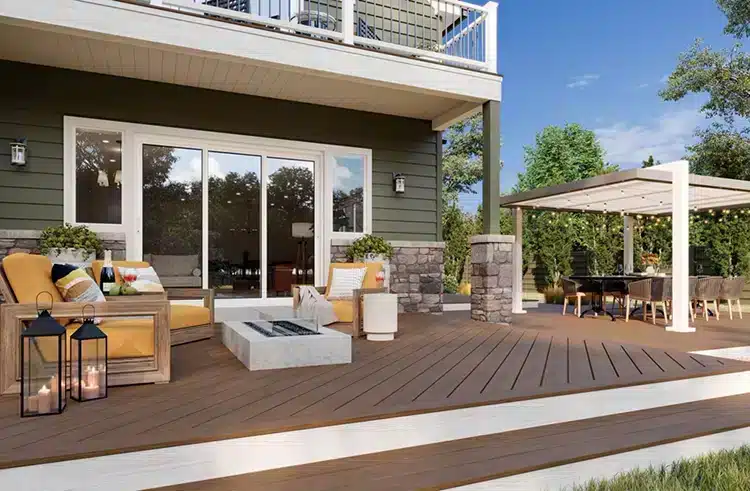 trn-modernfarmhouse-003-ja-sitting-area-pergola-firepit-fascia_Article-Image-Main copia Photo of multi-level deck with Trex Lineage deck boards