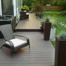Photo of ground-level multi-level deck made of TimberTech Legacy Collection deck board