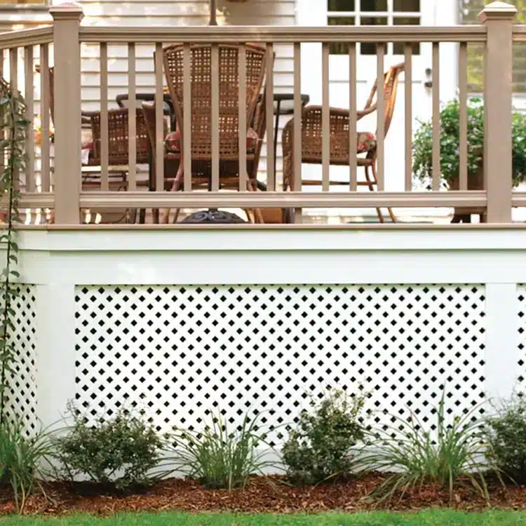 Photo of Deckorators white privacy diamond plastic lattice privacy panels
